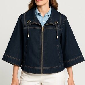 Jean Jacket Retro Extra Wide Lapel & Large Gold Gromets A-line S